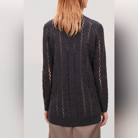COS Cut-Out gray turtleneck Boiled Wool Tunic sweater crochet ribbed size S cozy - Picture 2 of 12